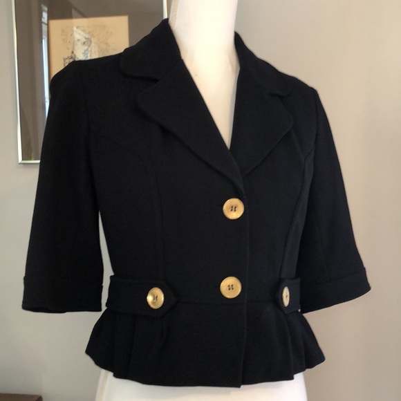 Itw by Claude Brown black cropped 3/4 sleeve jacket, ruffle bottom. Small - Picture 2 of 7